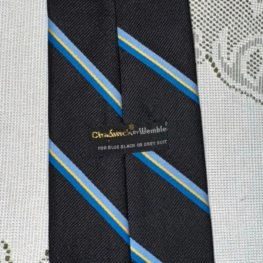 Vintage Chadwick by Wembley REPP Black/Blue/Yellow Stripe Men’s Necktie Preppy
